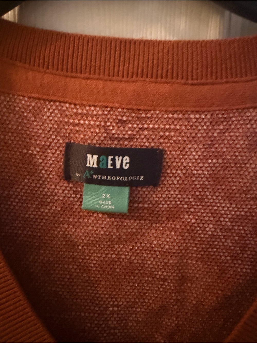 Maeve Rust Orange Knit V-Neck Sweater - Picture 3 of 3